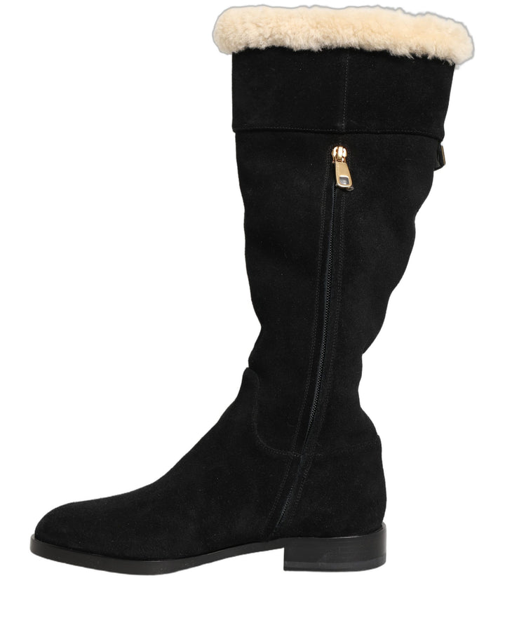 Dolce &amp; Gabbana Suede Leather Knee High Boots Black