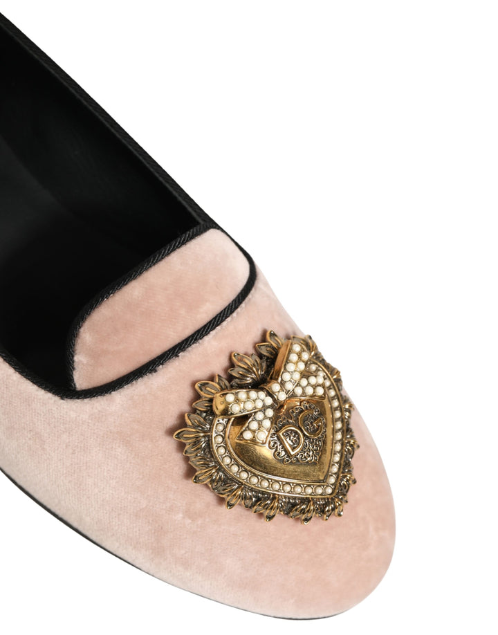 Dolce &amp; Gabbana Pink Velvet Devotion Loafers Flats Shoes