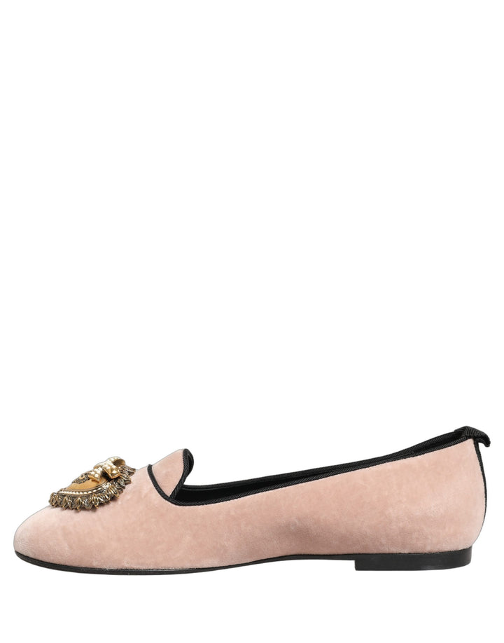 Dolce &amp; Gabbana Pink Velvet Devotion Loafers Flats Shoes