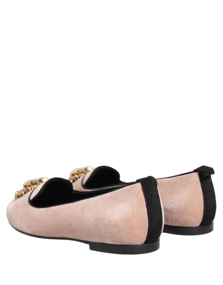 Dolce &amp; Gabbana Pink Velvet Devotion Loafers Flats Shoes