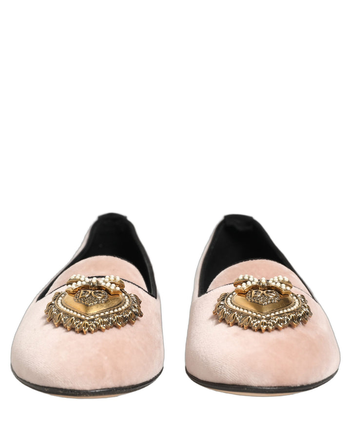 Dolce &amp; Gabbana Pink Velvet Devotion Loafers Flats Shoes