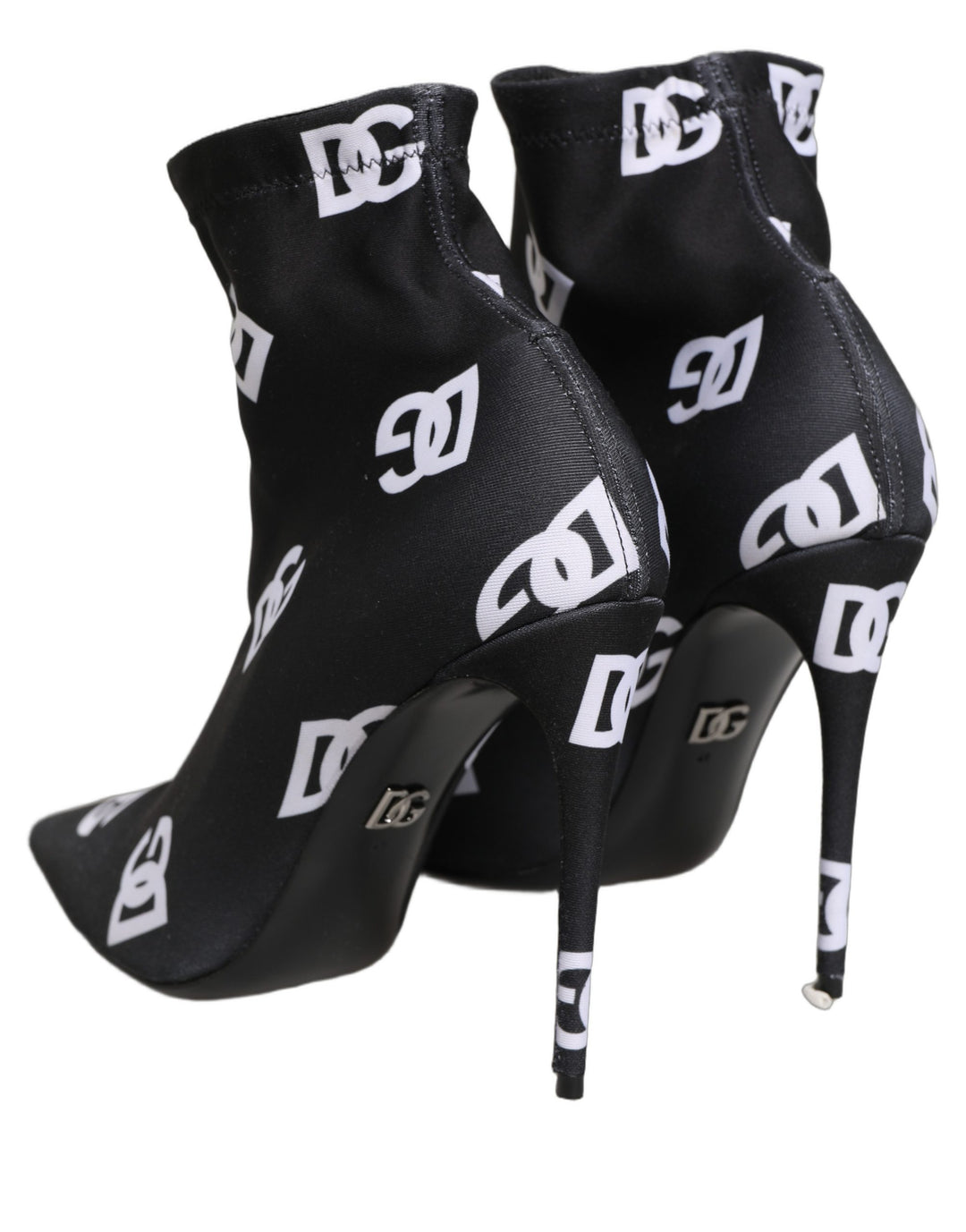 Dolce &amp; Gabbana Black Logo Stretch Heels Ankle Boots Shoes