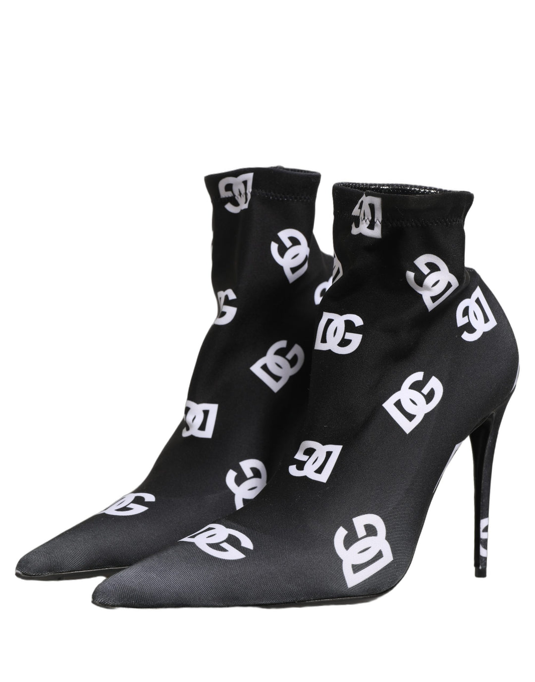 Dolce &amp; Gabbana Black Logo Stretch Heels Ankle Boots Shoes