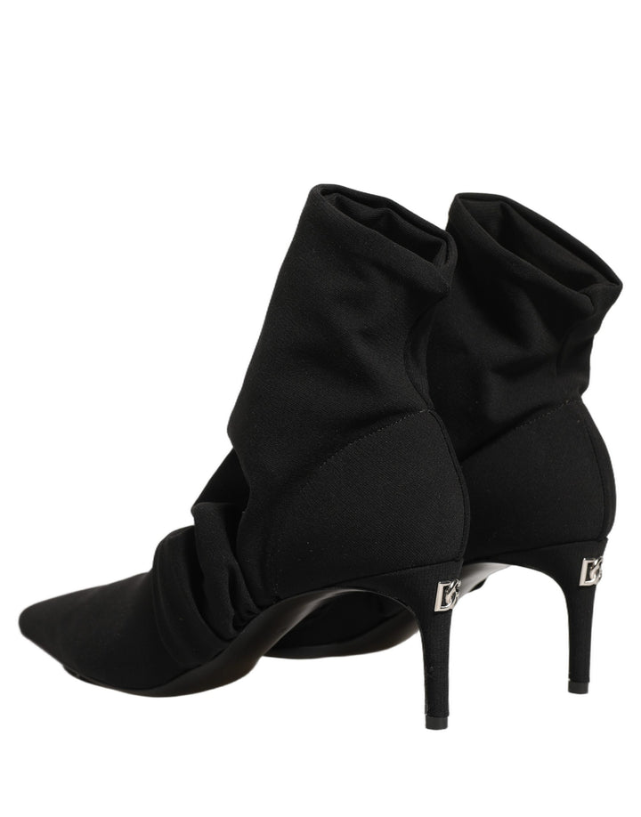 Dolce &amp; Gabbana Black Stretch Socks Heels Ankle Boots Shoes