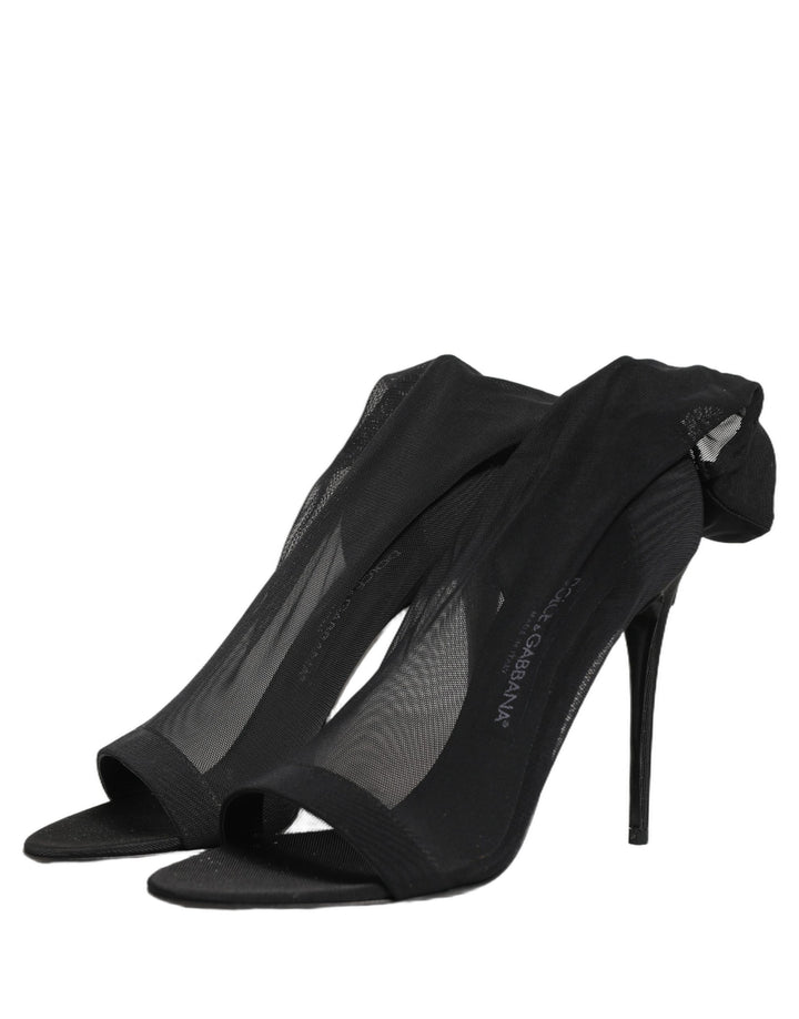 Dolce &amp; Gabbana Black Nylon Mesh Sock Style Boots Shoes