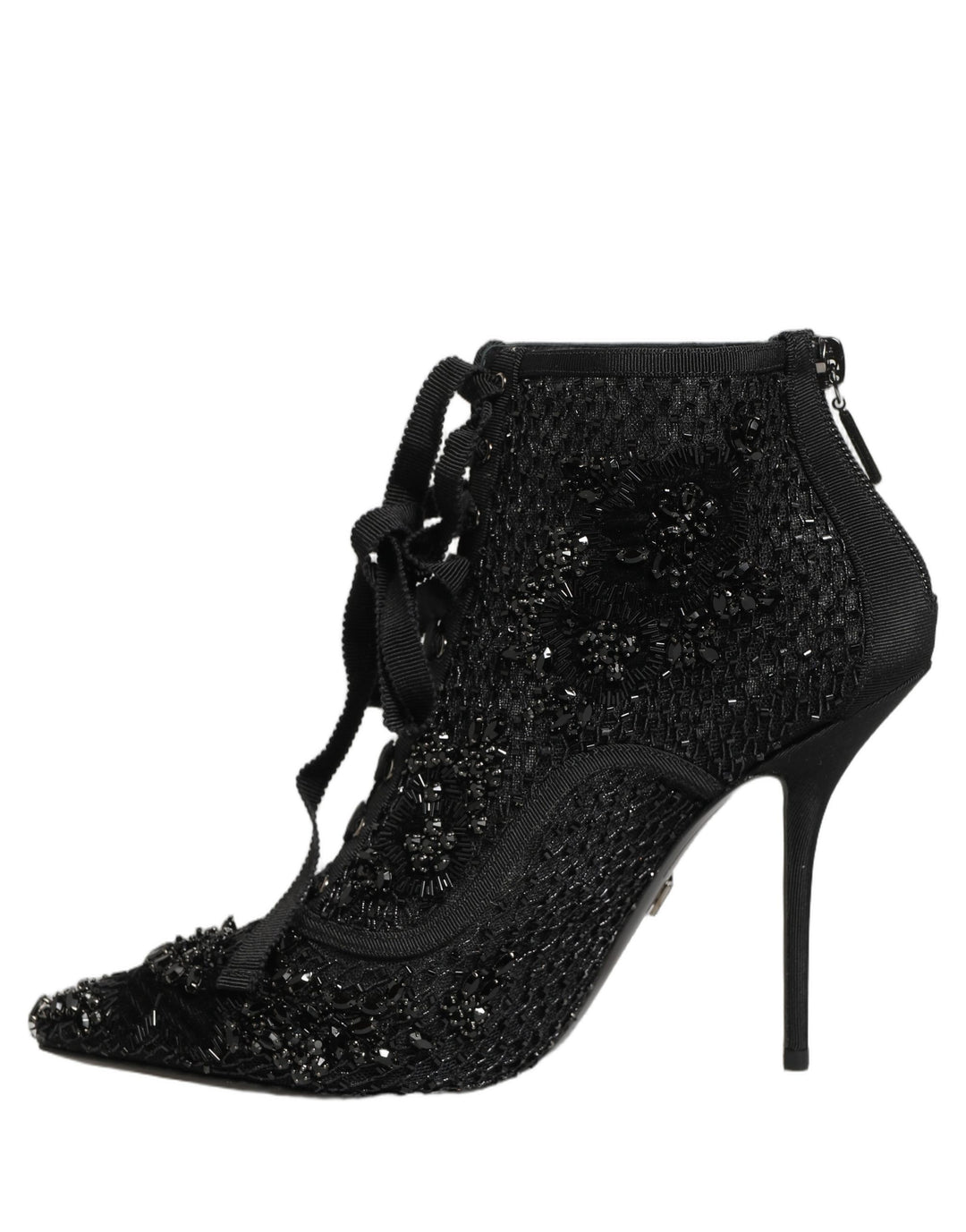Dolce &amp; Gabbana Black Embellished Mesh Ankle Boots Shoes