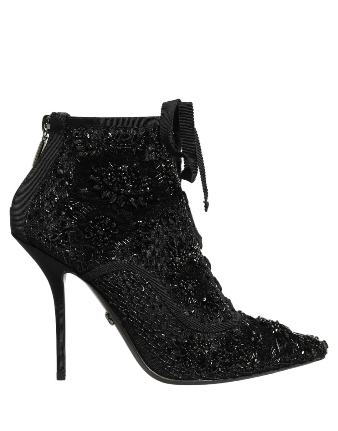 Dolce &amp; Gabbana Black Embellished Mesh Ankle Boots Shoes