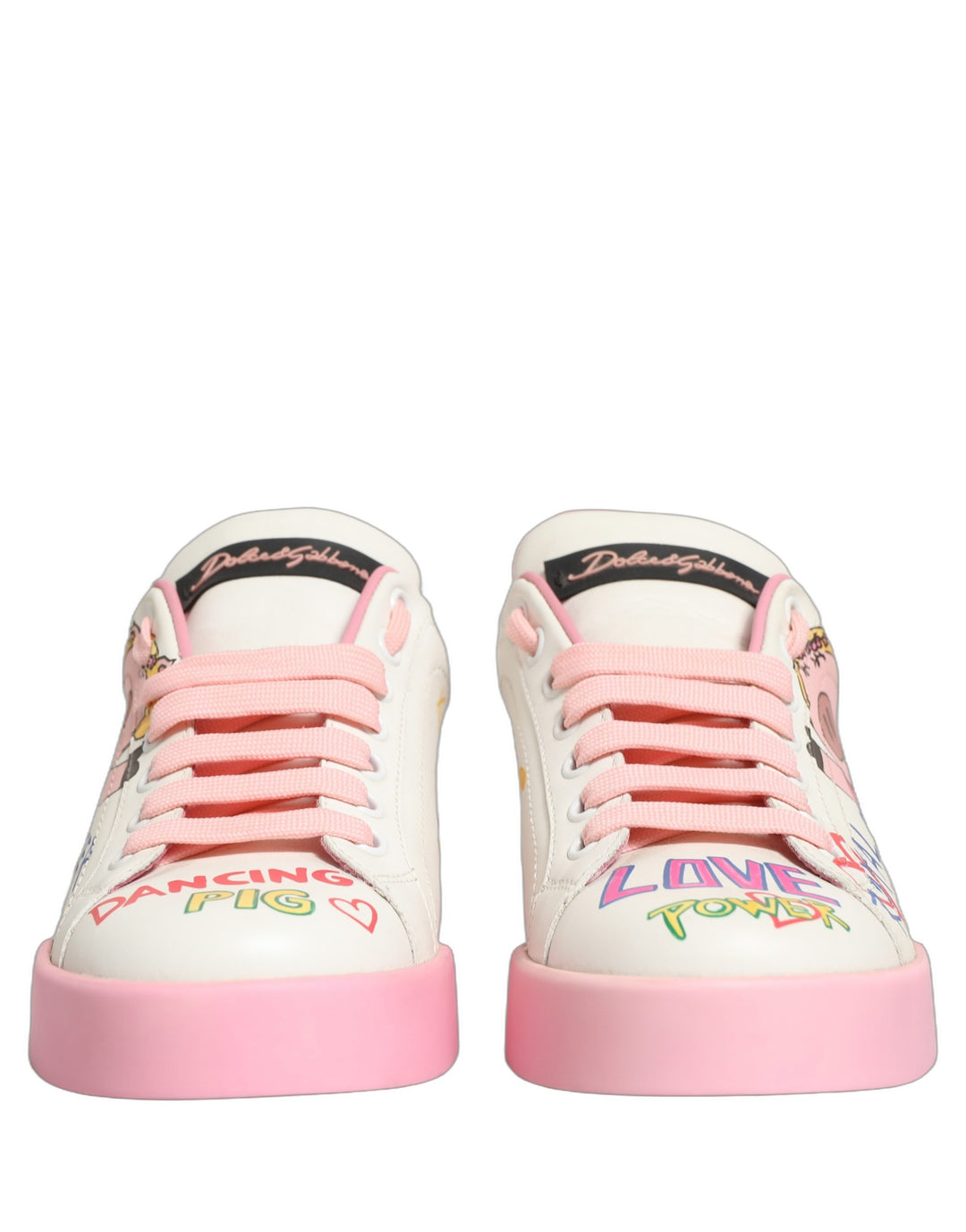 Dolce &amp; Gabbana White Pink Portofino Royal Pig Sneakers Shoes