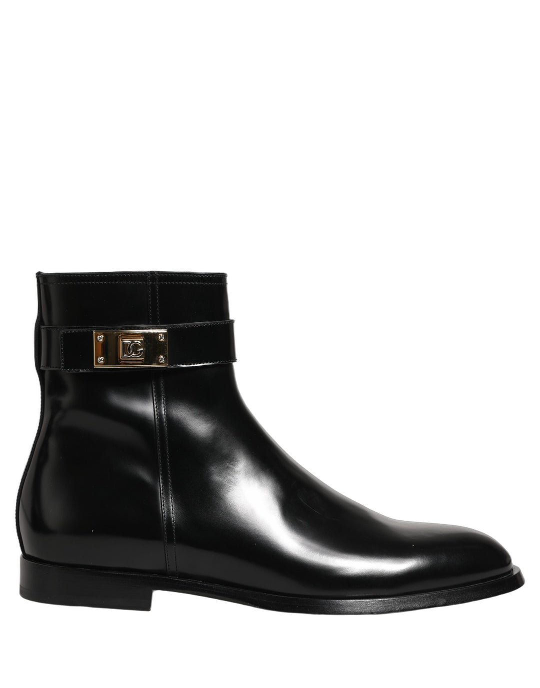 Dolce &amp; Gabbana Black Leather Logo Buckle Mid Calf Boots Shoes
