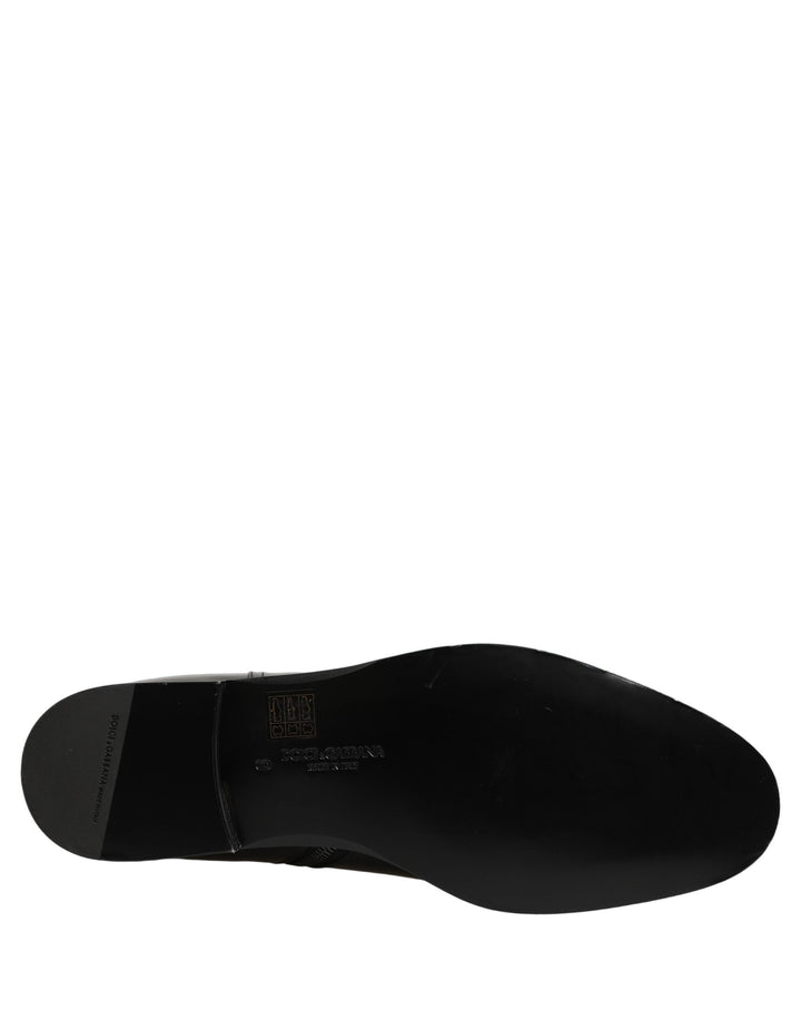 Dolce &amp; Gabbana Black Leather Logo Buckle Mid Calf Boots Shoes