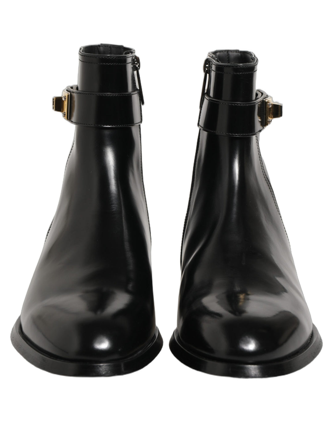 Dolce &amp; Gabbana Black Leather Logo Buckle Mid Calf Boots Shoes