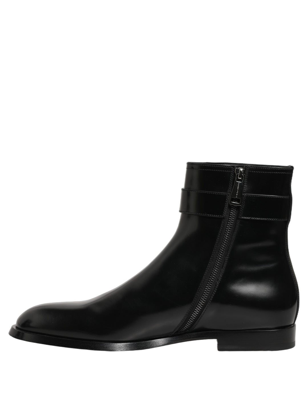 Dolce &amp; Gabbana Black Leather Logo Buckle Mid Calf Boots Shoes