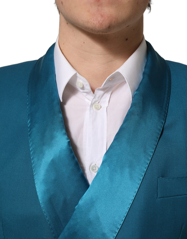 Dolce &amp; Gabbana Teal Wool Double Breasted Formal Coat Blazer
