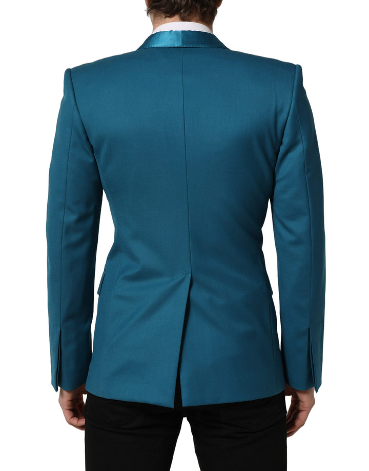 Dolce &amp; Gabbana Teal Wool Double Breasted Formal Coat Blazer