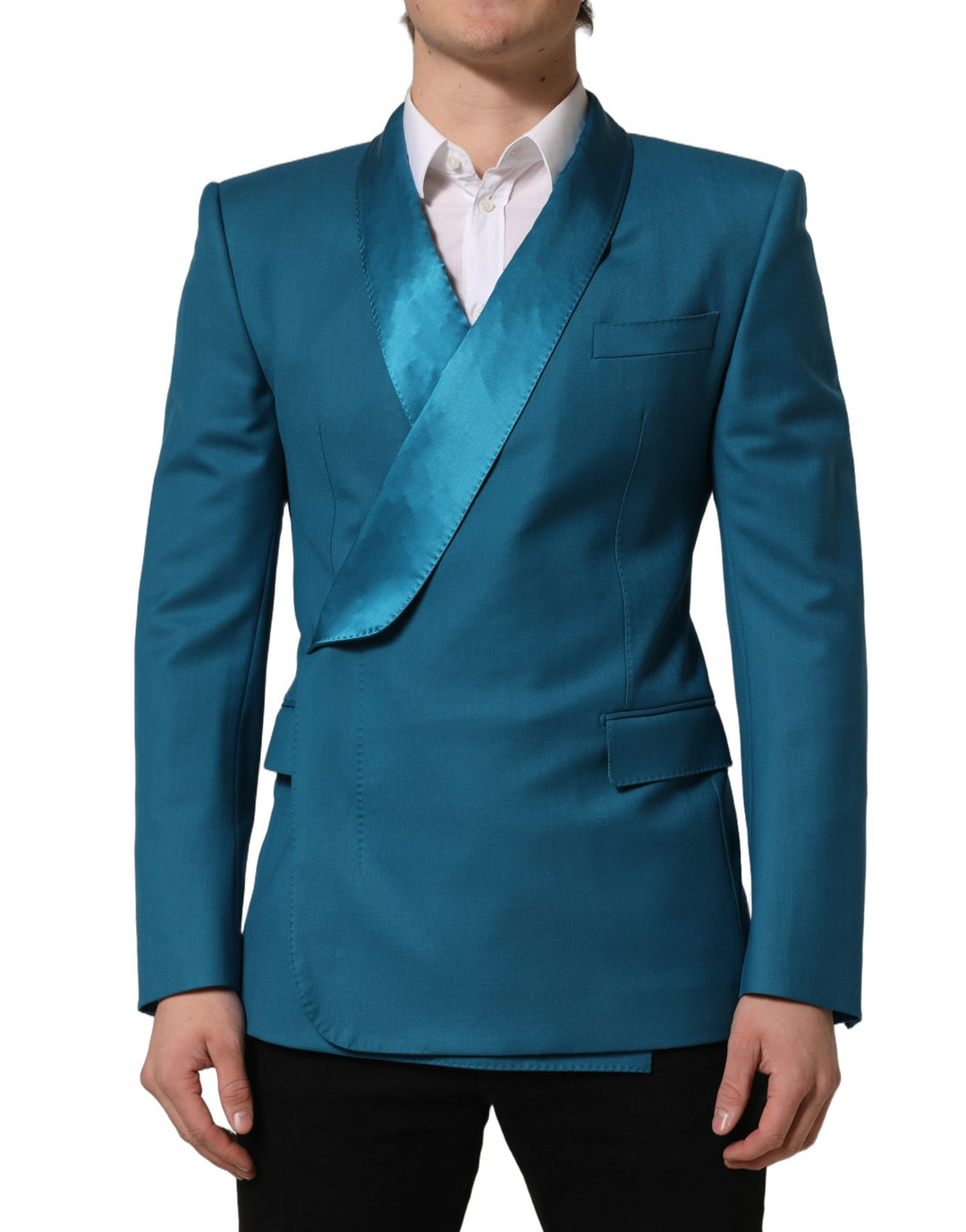 Dolce &amp; Gabbana Teal Wool Double Breasted Formal Coat Blazer
