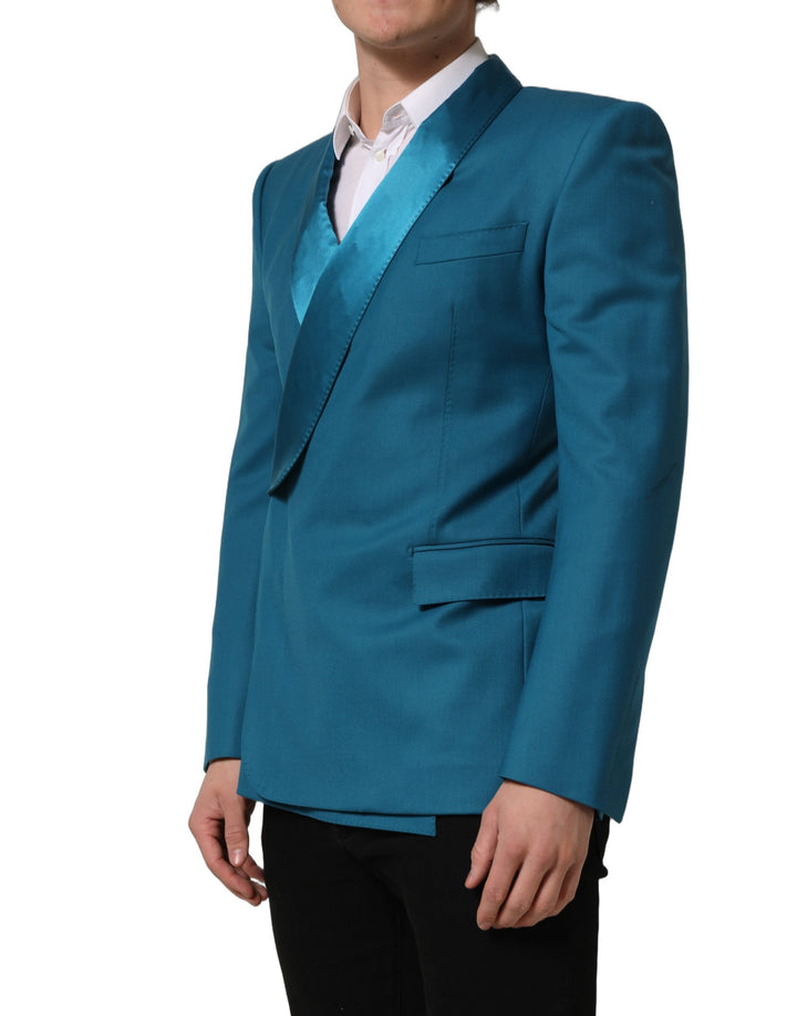 Dolce &amp; Gabbana Teal Wool Double Breasted Formal Coat Blazer