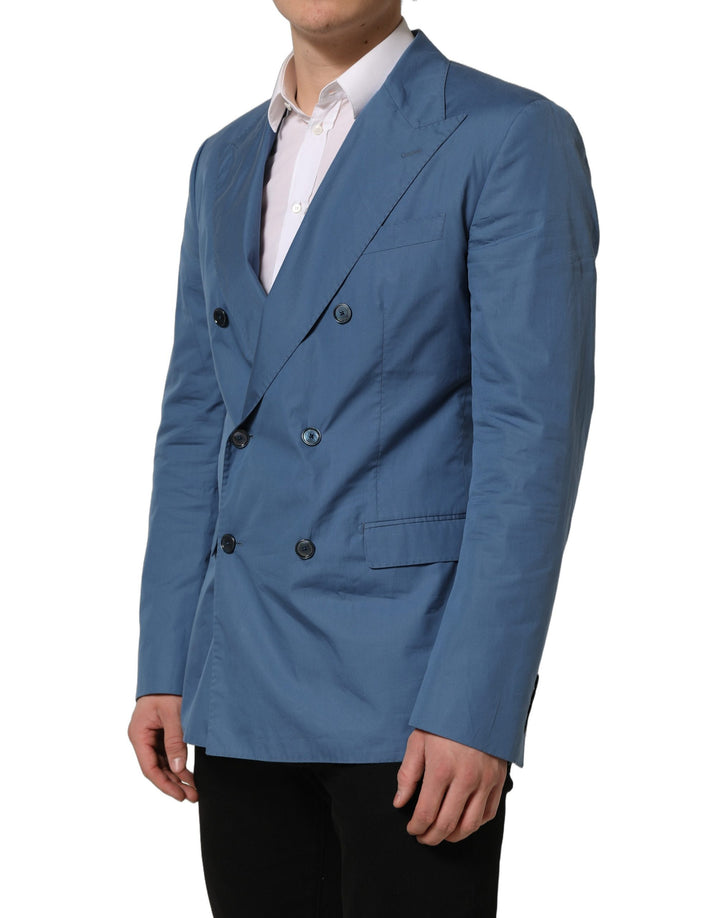Dolce &amp; Gabbana Blue Cotton Double Breasted Men Coat Blazer