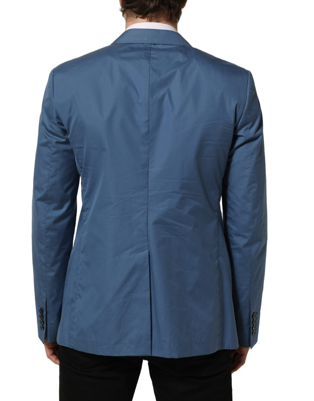 Dolce &amp; Gabbana Blue Cotton Double Breasted Men Coat Blazer