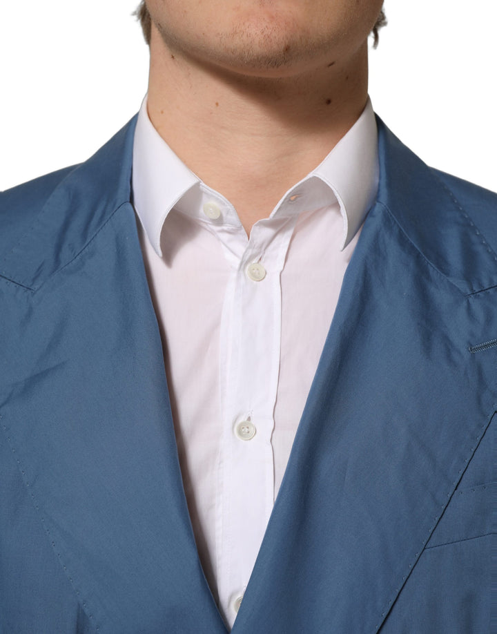 Dolce &amp; Gabbana Blue Cotton Double Breasted Men Coat Blazer