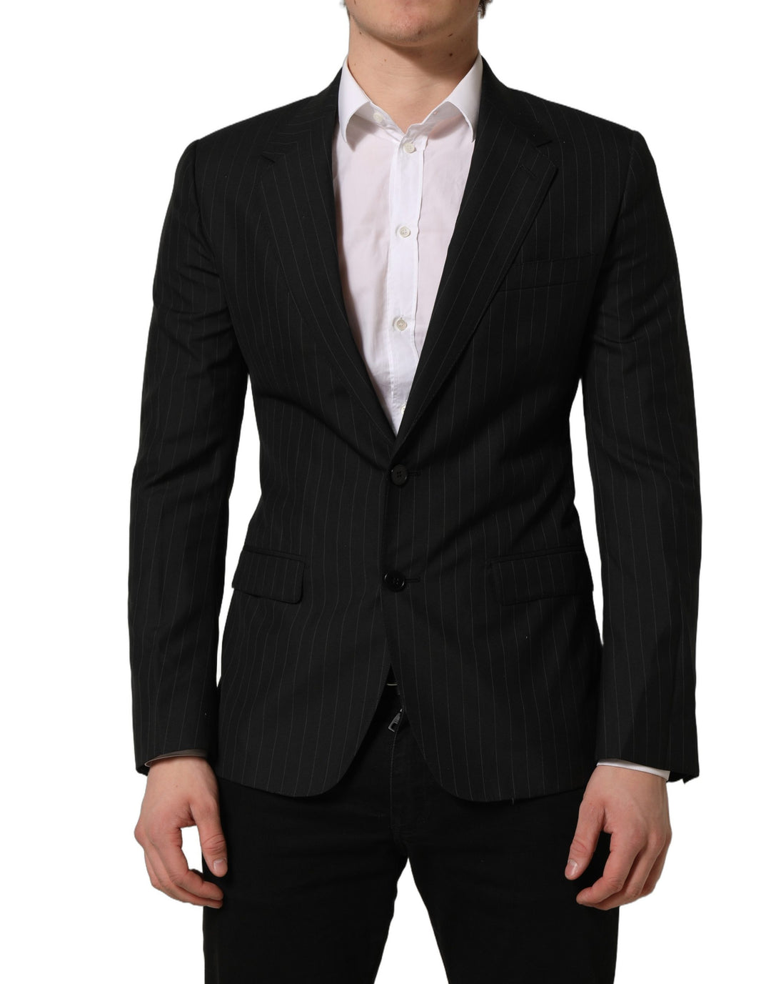 Dolce &amp; Gabbana Black Stripes Wool Single Breasted Blazer