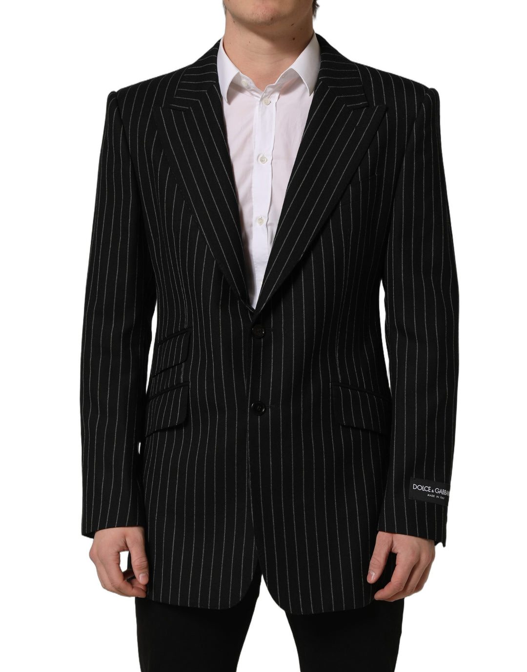 Dolce &amp; Gabbana Black Stripes Wool Single Breasted Blazer