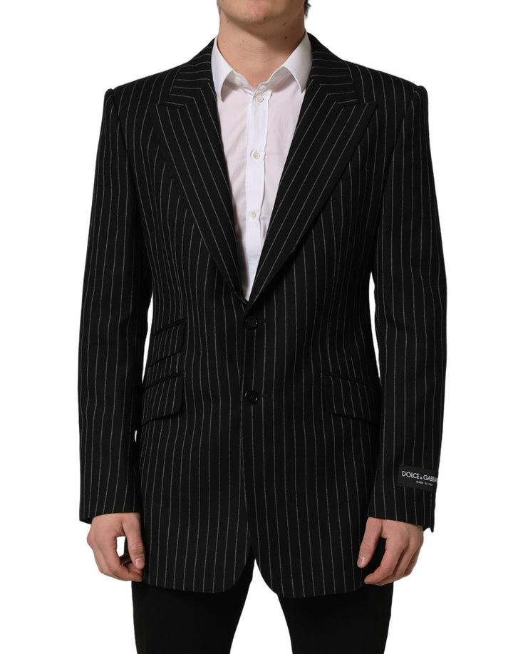 Dolce &amp; Gabbana Black Stripes Wool Single Breasted Blazer