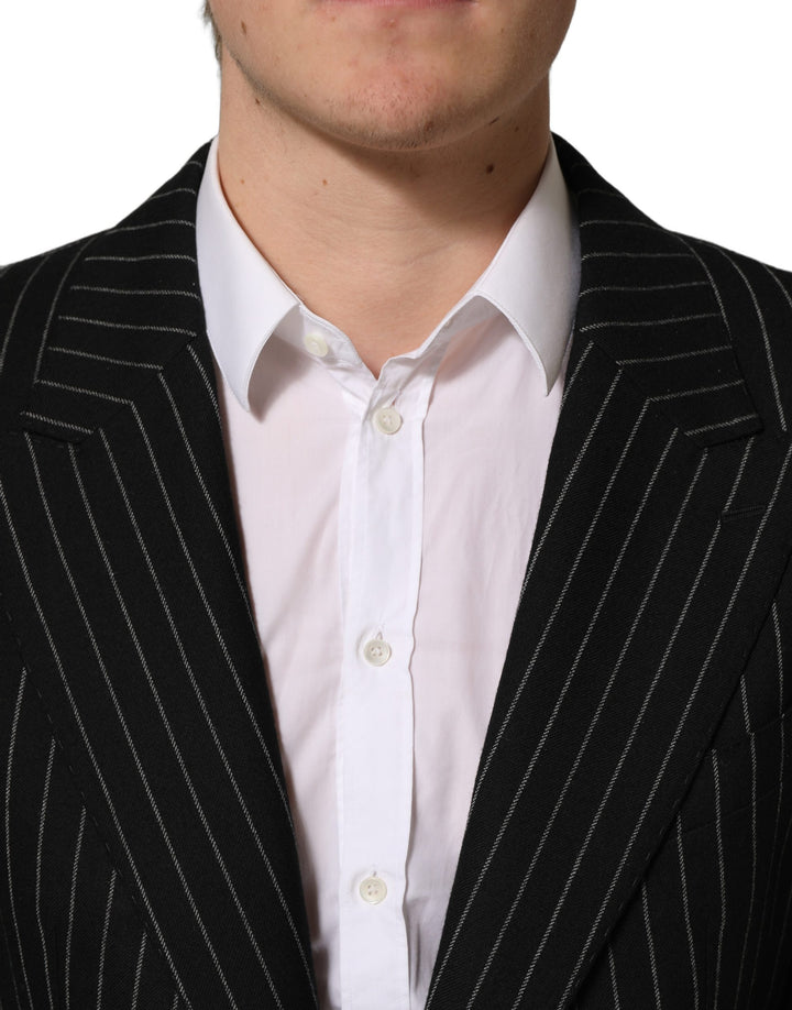 Dolce &amp; Gabbana Black Stripes Wool Single Breasted Blazer