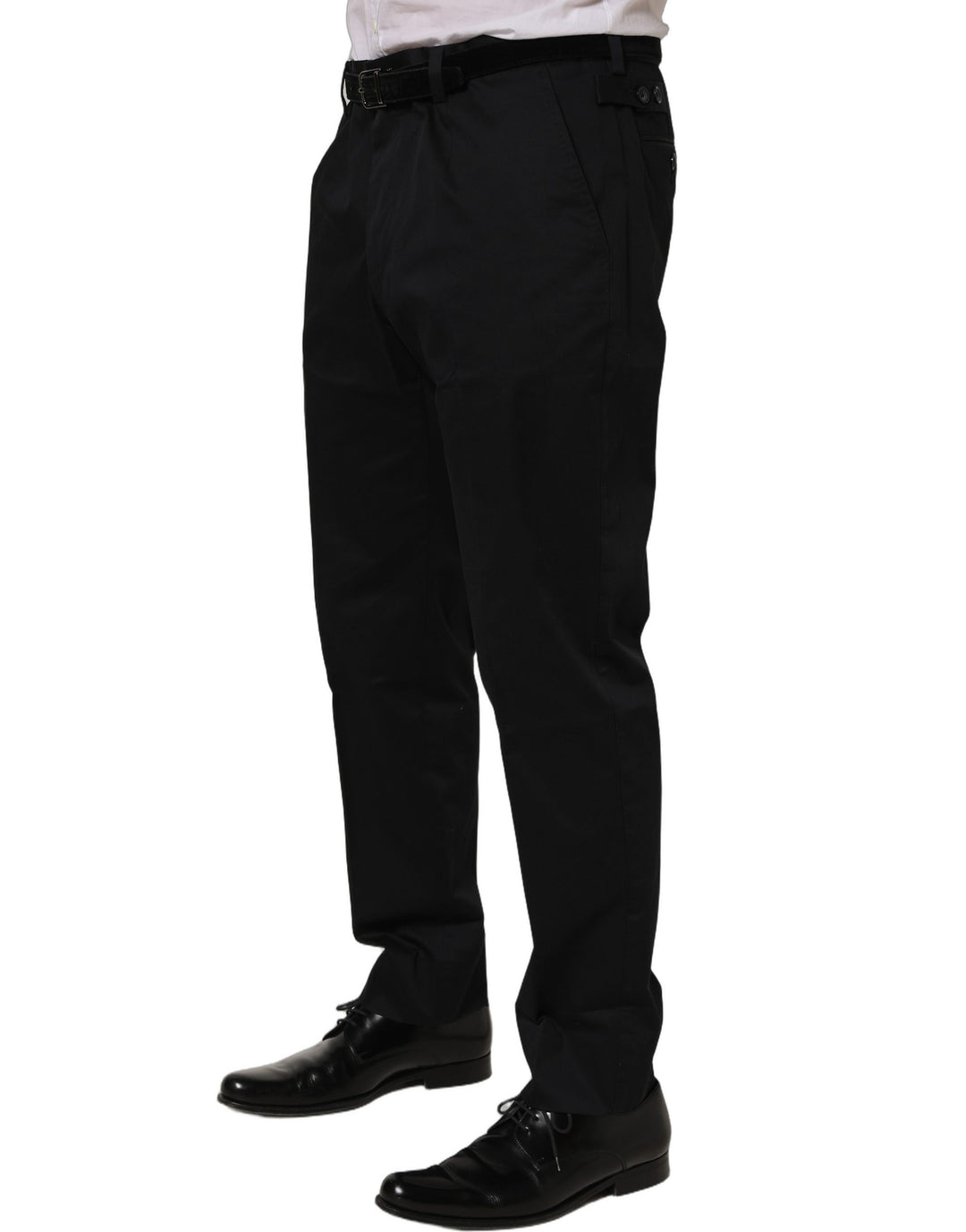 Dolce &amp; Gabbana Black Cotton Tapered Leg Dress Trouser Pants