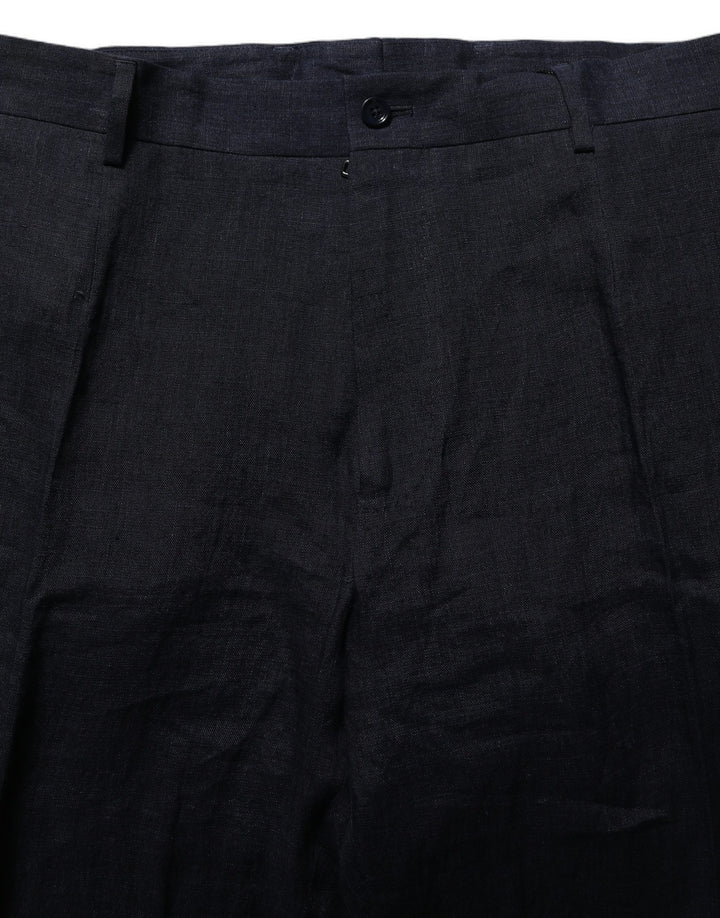 Dolce &amp; Gabbana Black Linen Straight Leg Dress Trouser Pants