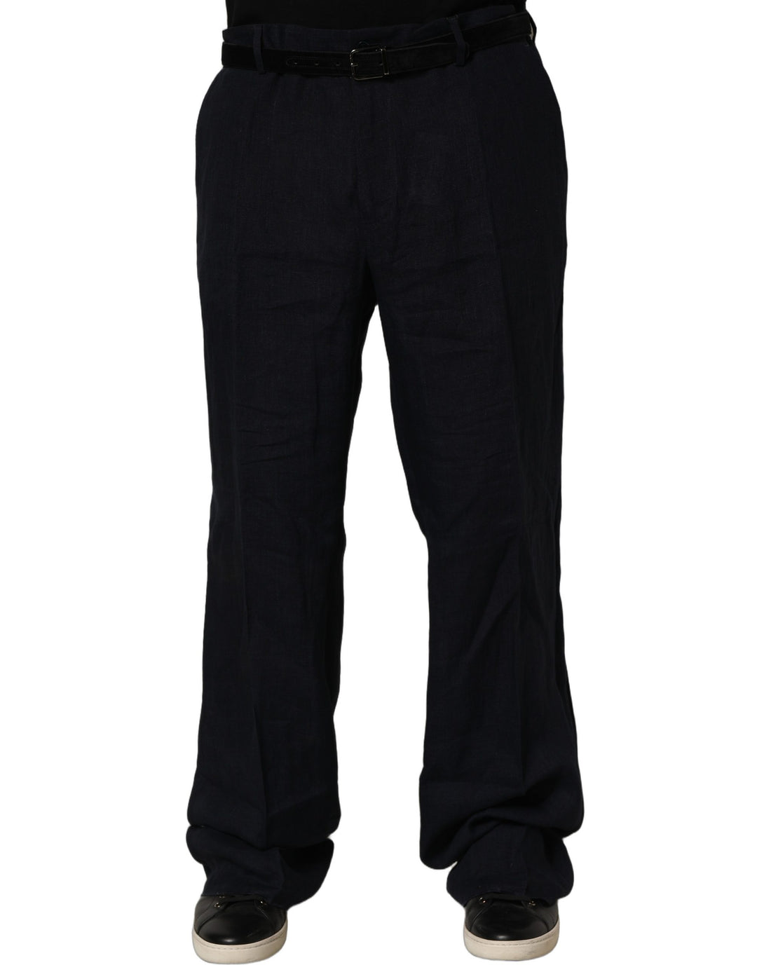 Dolce &amp; Gabbana Black Linen Straight Leg Dress Trouser Pants