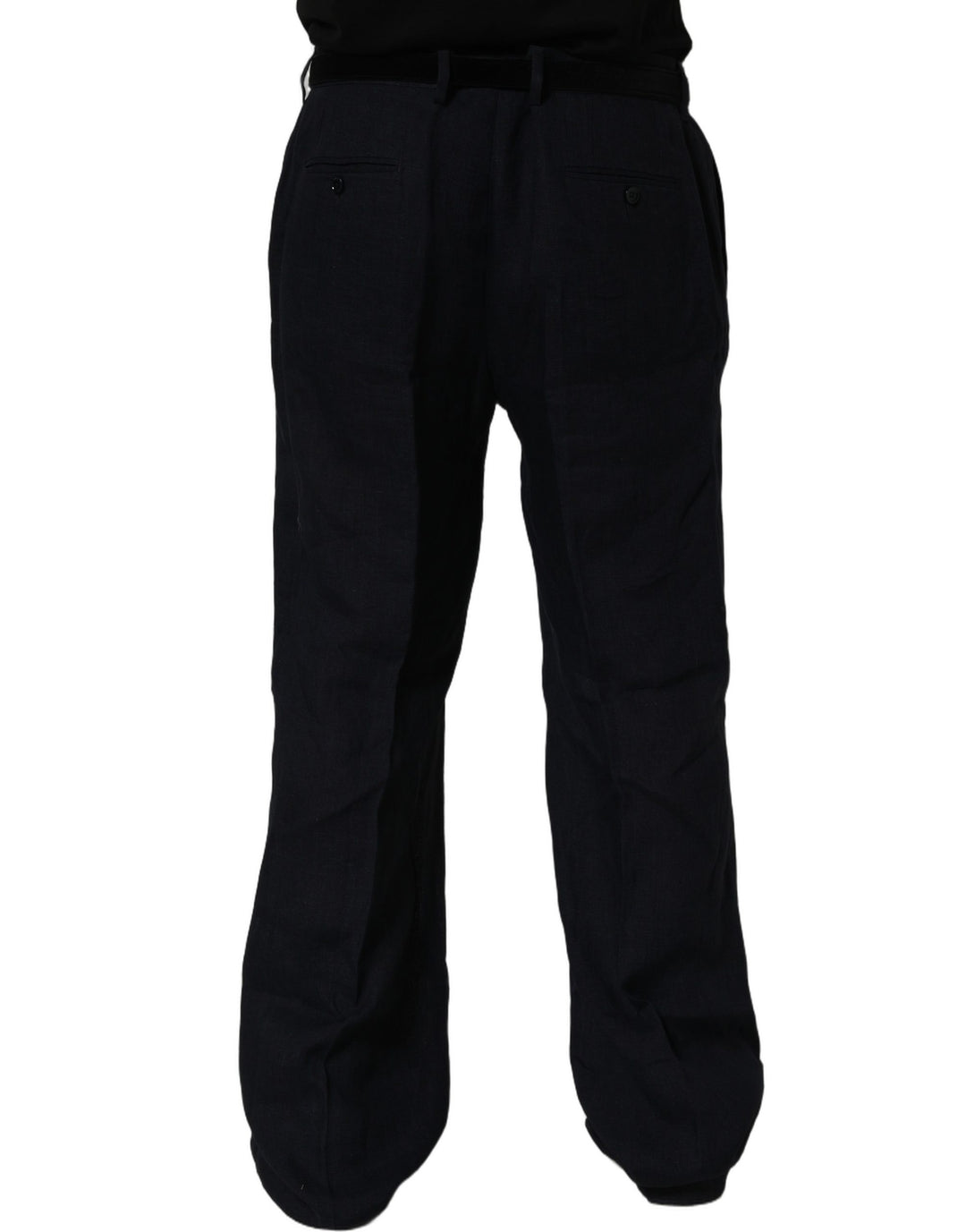 Dolce &amp; Gabbana Black Linen Straight Leg Dress Trouser Pants