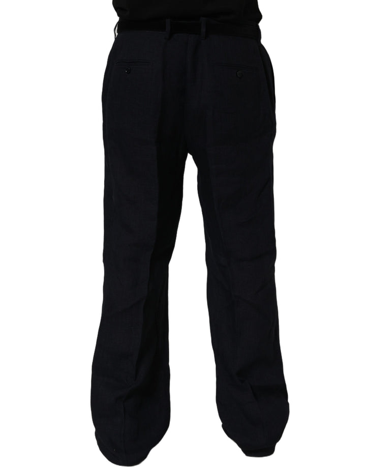 Dolce &amp; Gabbana Black Linen Straight Leg Dress Trouser Pants