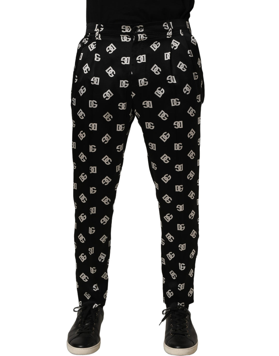 Dolce &amp; Gabbana Black Silk Skinny Leg Dress Men Trouser Pants