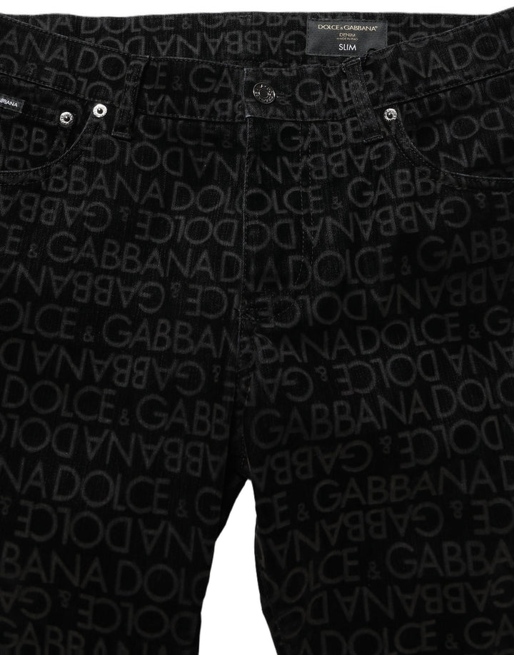 Dolce &amp; Gabbana Black Logo Monogram Cotton Slim Denim Jeans