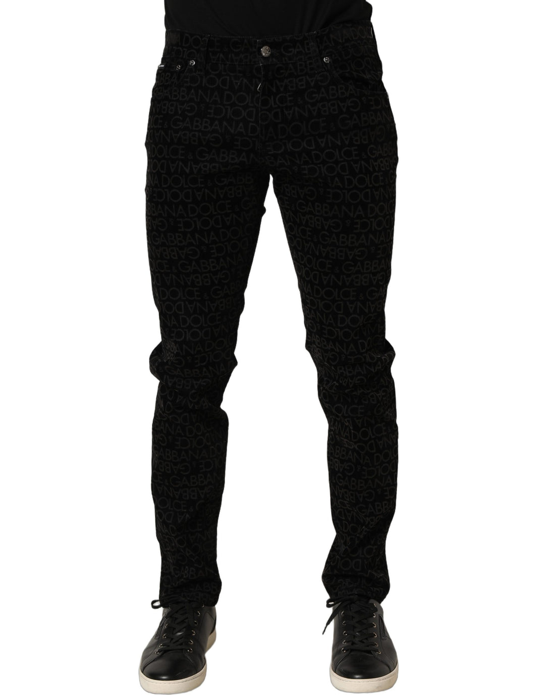 Dolce &amp; Gabbana Black Logo Monogram Cotton Slim Denim Jeans