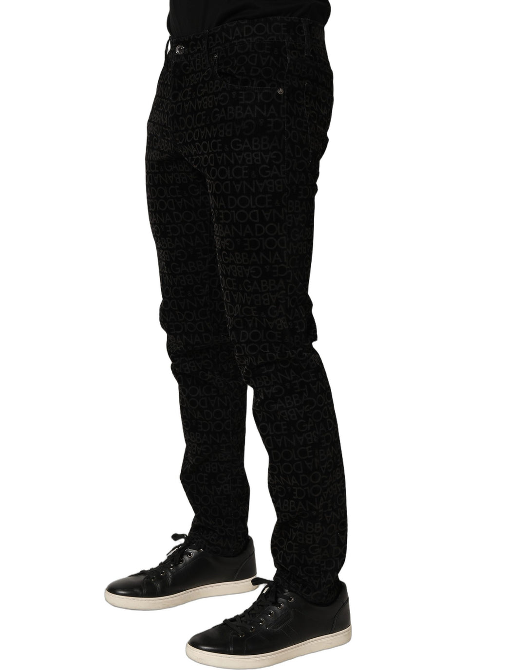 Dolce &amp; Gabbana Black Logo Monogram Cotton Slim Denim Jeans