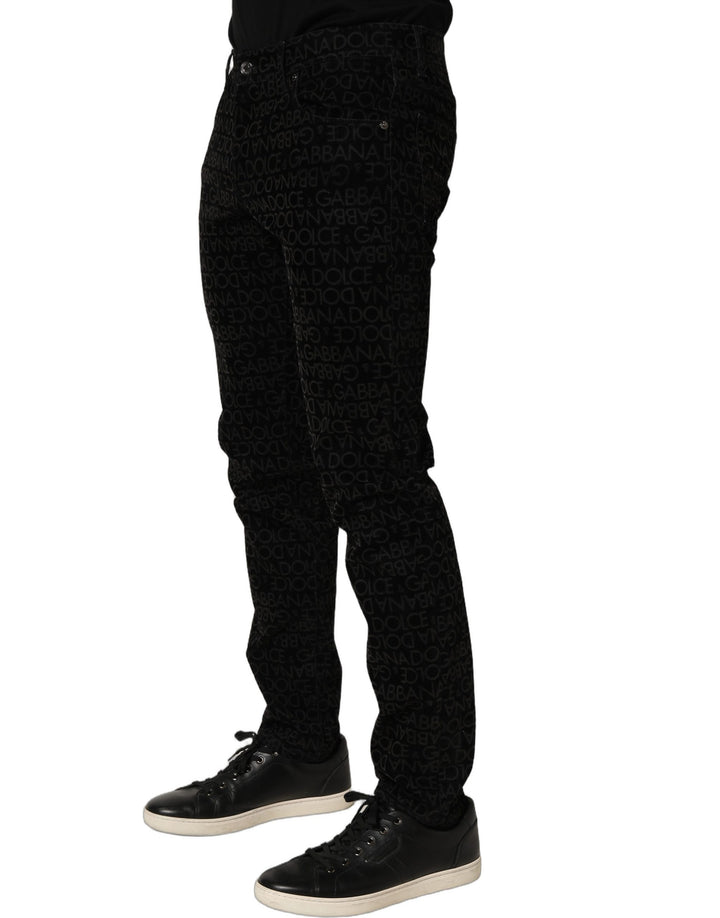 Dolce &amp; Gabbana Black Logo Monogram Cotton Slim Denim Jeans