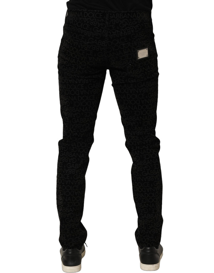 Dolce &amp; Gabbana Black Logo Monogram Cotton Slim Denim Jeans