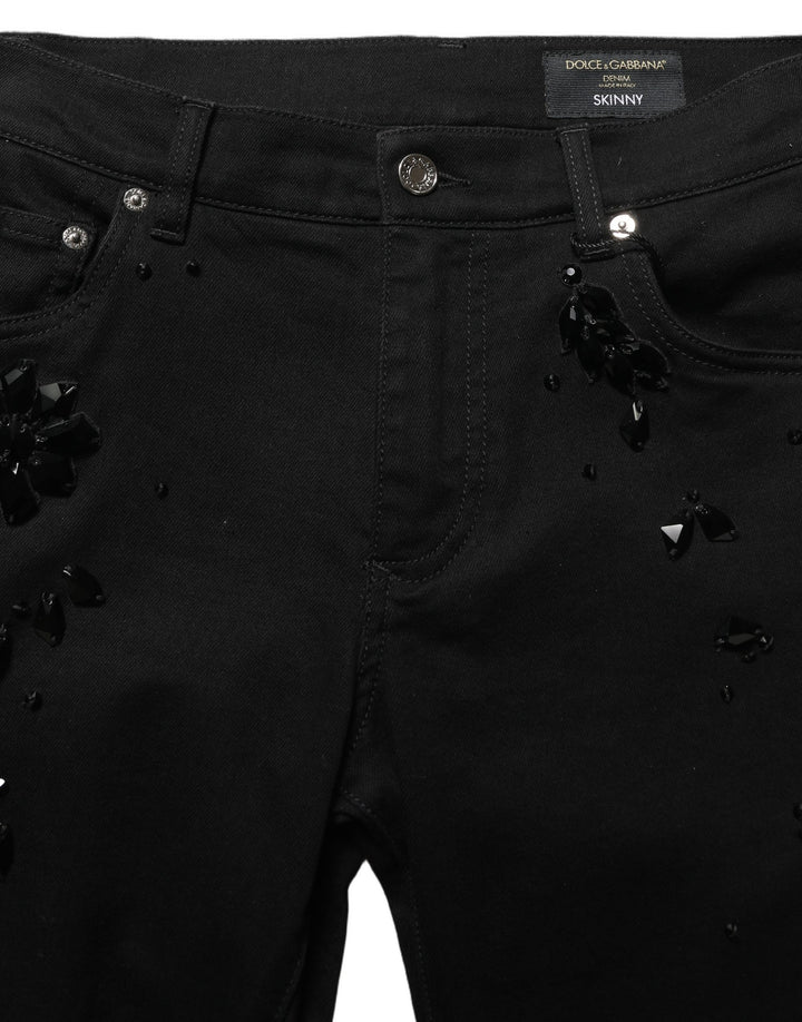 Dolce &amp; Gabbana Black Embellished Cotton Skinny Denim Jeans
