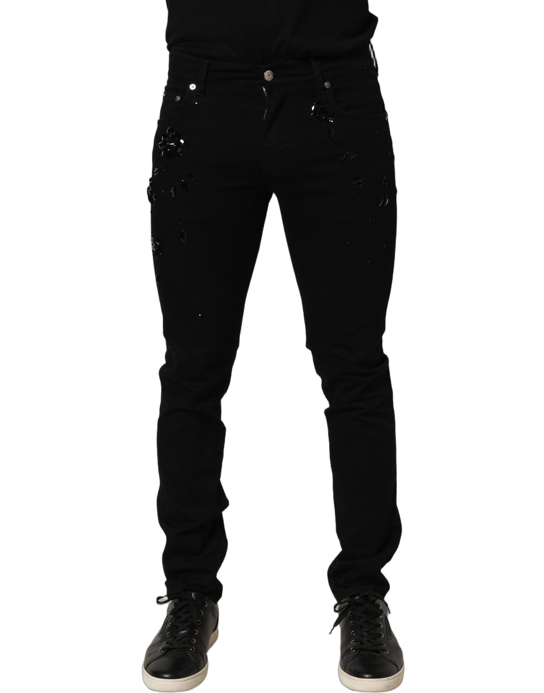 Dolce &amp; Gabbana Black Embellished Cotton Skinny Denim Jeans