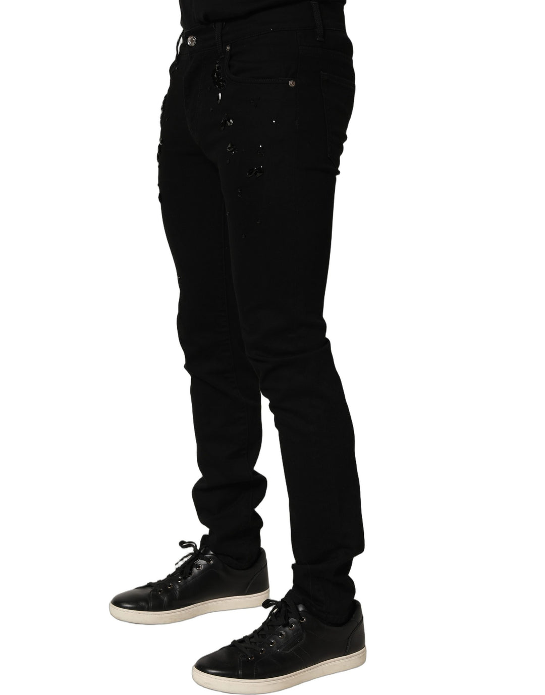 Dolce &amp; Gabbana Black Embellished Cotton Skinny Denim Jeans