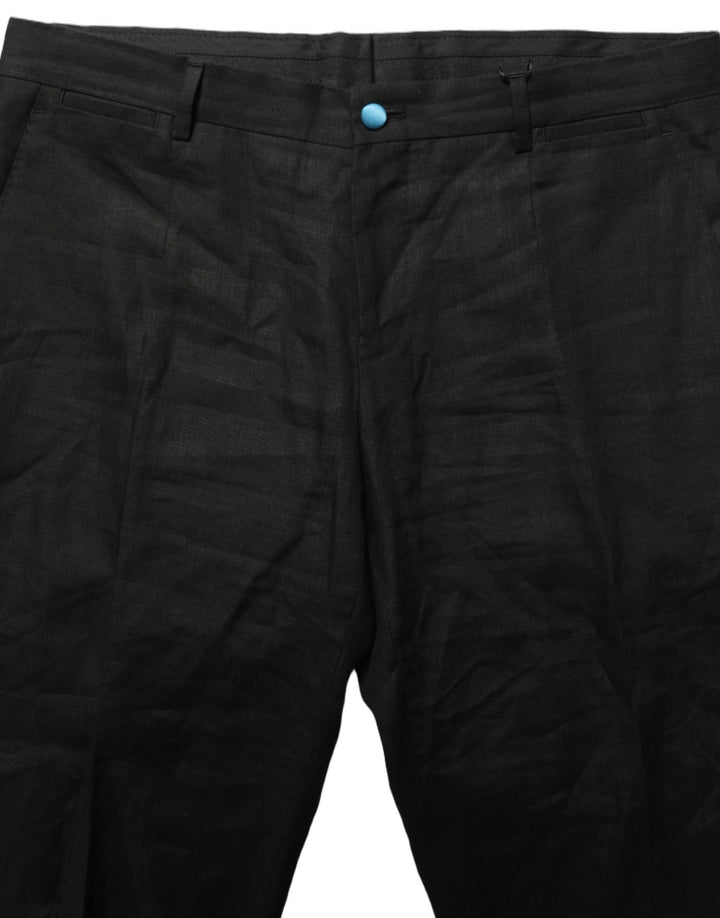 Dolce &amp; Gabbana Black Linen Skinny Leg Dress Trouser Pants