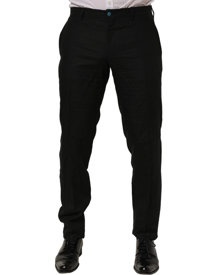 Dolce &amp; Gabbana Black Linen Skinny Leg Dress Trouser Pants