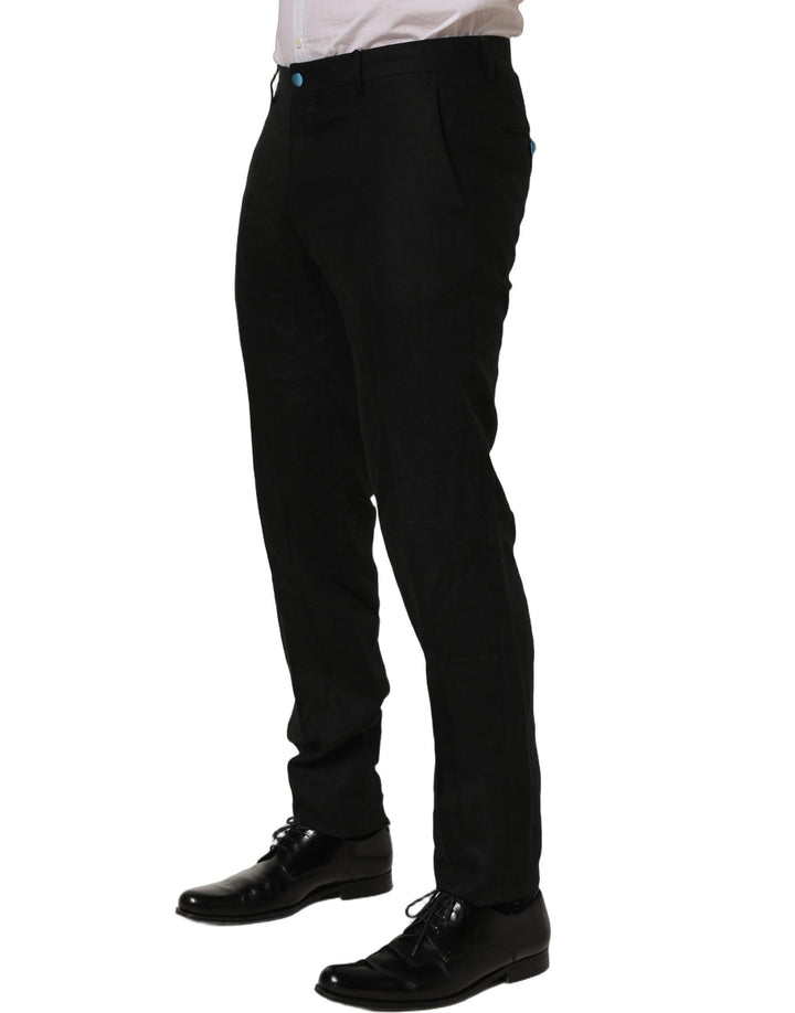 Dolce &amp; Gabbana Black Linen Skinny Leg Dress Trouser Pants
