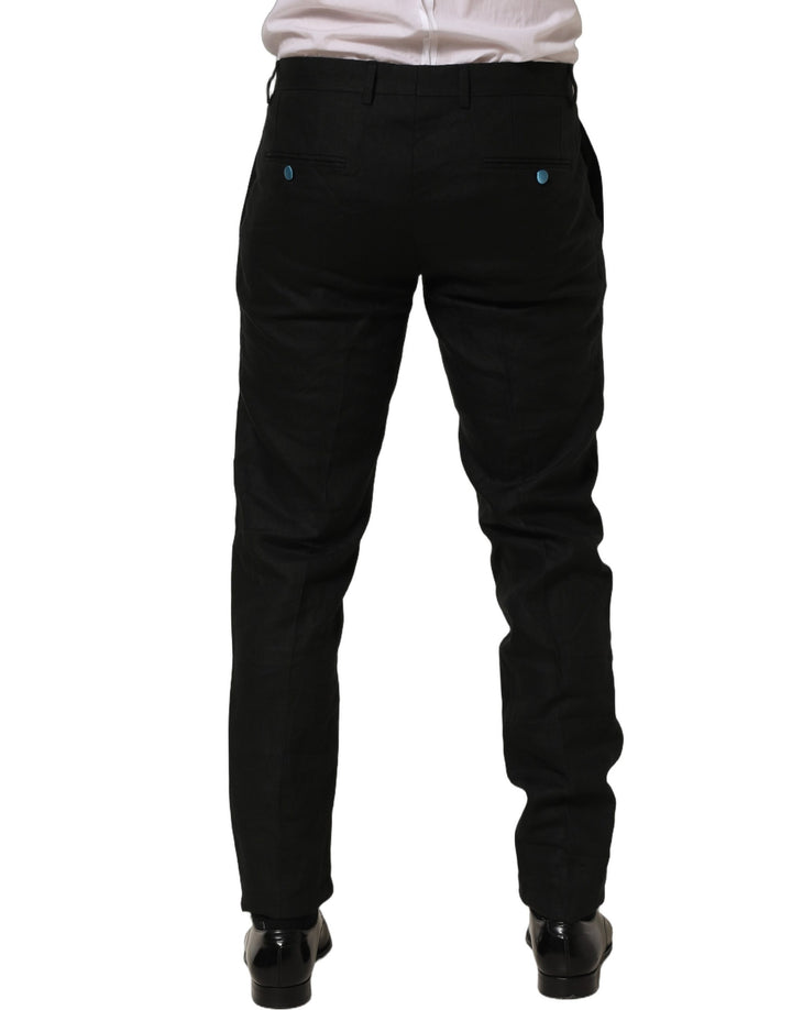 Dolce &amp; Gabbana Black Linen Skinny Leg Dress Trouser Pants