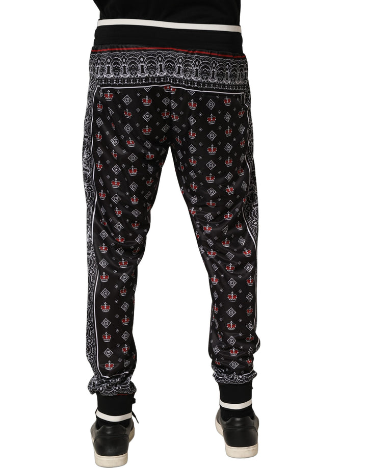Dolce &amp; Gabbana Black Bandana Crown Jogger Men Trouser Pants