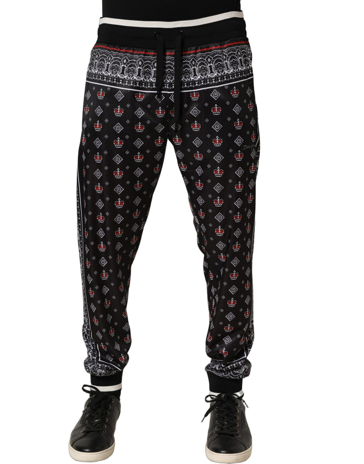 Dolce &amp; Gabbana Black Bandana Crown Jogger Men Trouser Pants