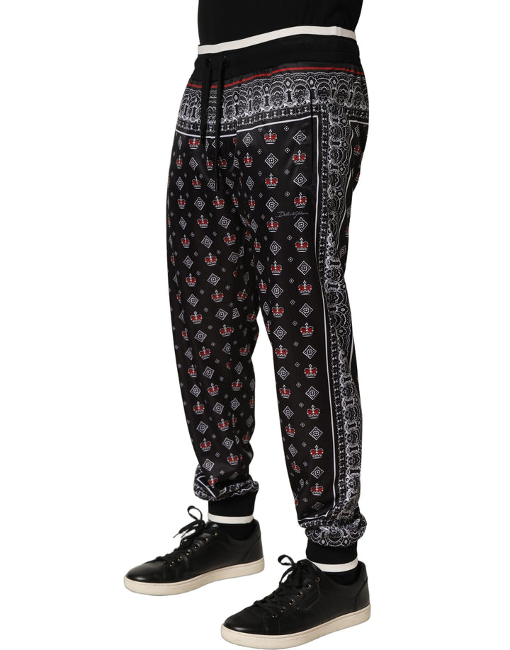 Dolce &amp; Gabbana Black Bandana Crown Jogger Men Trouser Pants
