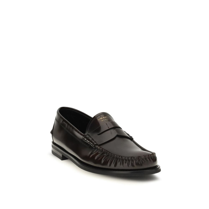 Prada Brown Calf Leather Bos Taurus Slip-On Loafers