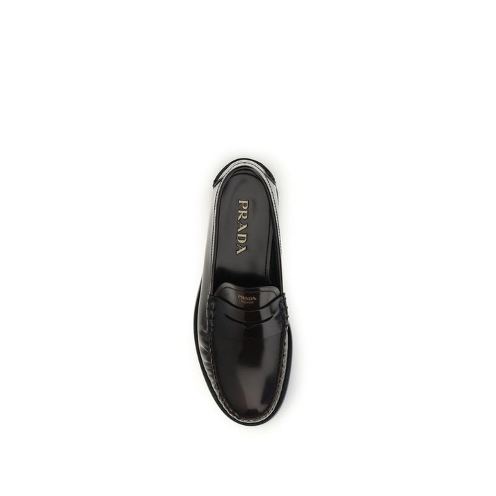 Prada Brown Calf Leather Bos Taurus Slip-On Loafers